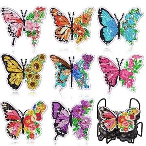 8pcs Butterfly Flower DIY Diamond Painting Coasters
